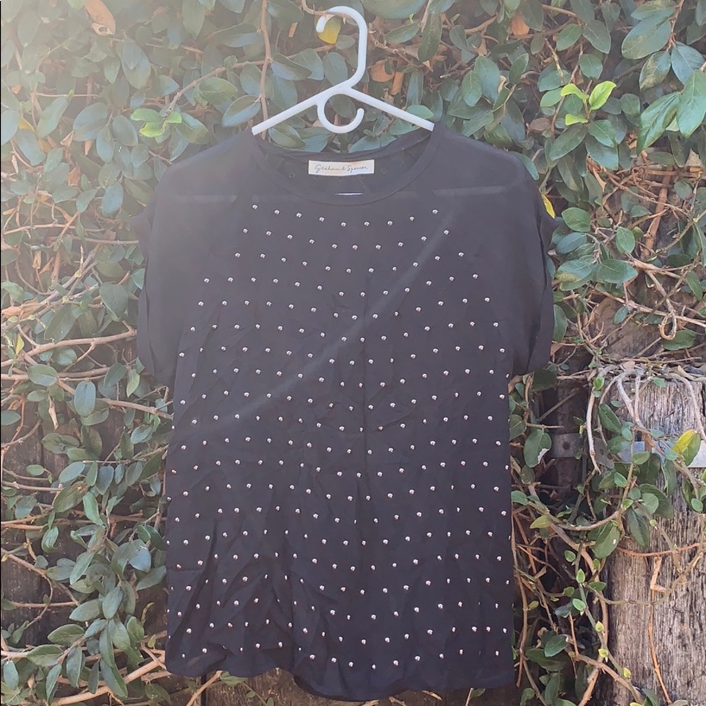 Graham & Spencer Sheer Black Studded Blousy Top